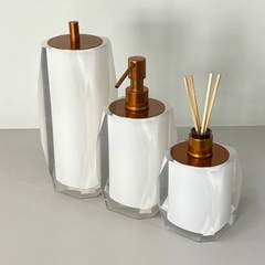 kit de banheiro 3 peças em resina Valência cristal branco com red gold