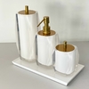 kit de banheiro 3 peças em resina Valência cristal branco + bandeja com dourado