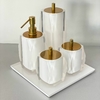 kit de banheiro 4 peças em resina Valência cristal branco com dourado+ bandeja