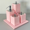 Kit de banheiro 4 peças + bandeja 24x24 em resina Rosa bebe com cromado