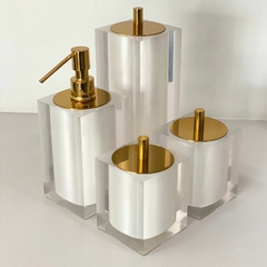 Kit de banheiro 4 peças em resina cristal pérola com dourado