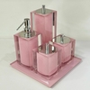 Kit de banheiro 4 peças + Bandeja 24x24 em resina Cristal rosa chá com Cromado