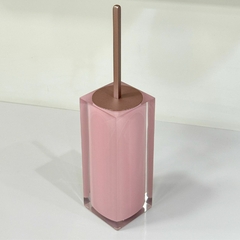 Porta escova Sanitária em resina Cristal rosa cha com Rosa Matte