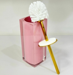 Porta escova Sanitária em resina Cristal rosa cha com gold - comprar online