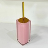 Porta escova Sanitária em resina Cristal rosa cha com gold