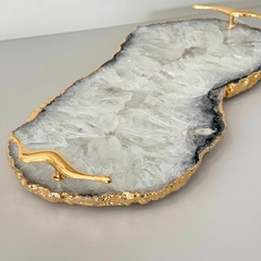 Bandeja pedra ametista branca com alça e borda dourada - comprar online