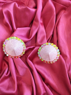Pasties redondas glitter rosa y lentejuelas tornasoladas en internet