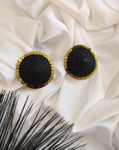 Pasties Redondas glitter negro y lentejuelas doradas - comprar online