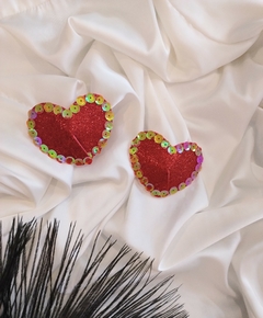 Pasties corazón glitter rojo y lentejuelas tornasoladas en internet