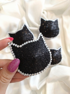 Pasties gatito glitter negro y strass - Humana Lencería