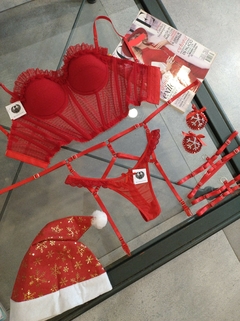 Set Navideño plumeti (Bustier+ tanga + portaligas + ligas + pasties)