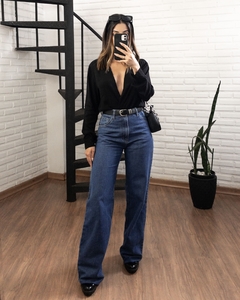 Calça Wide Leg Jeans Escura - comprar online