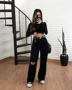 Cropped Manga Longa Preto