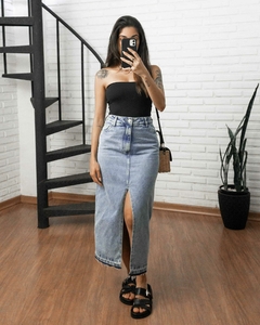Saia Midi Jeans com Fenda - comprar online