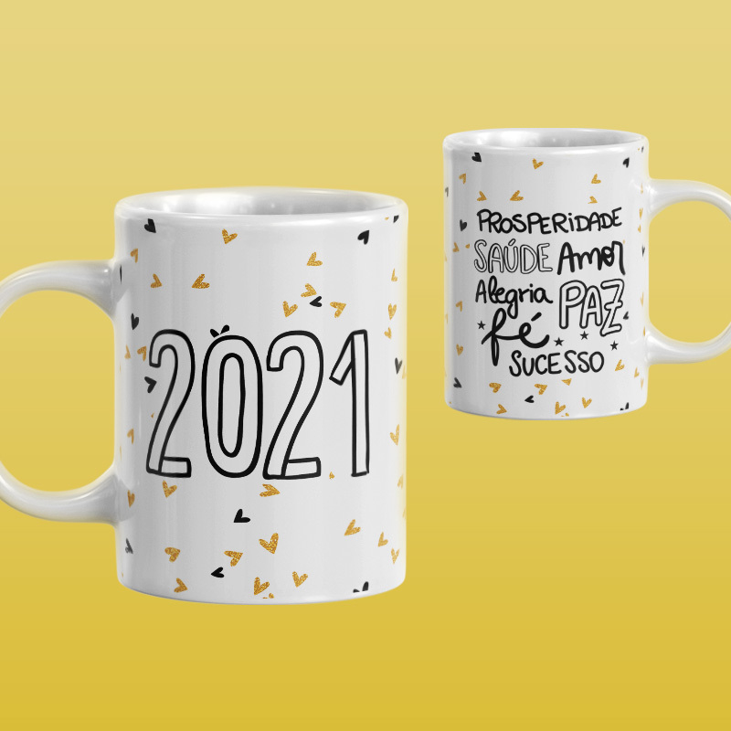 Caneca Personalizada Ano Novo 2021 Mensagem Palavras