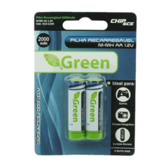 PILHA RECARREGÁVEL 2 PILHAS AA 2000 MAH GREEN