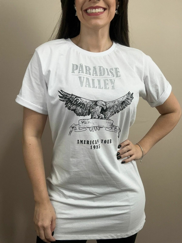 Camiseta Feminina Paradise Valley Branca Uzzy Algodão