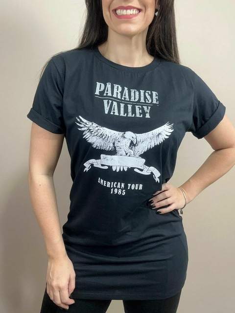 Camiseta Feminina Paradise Valley Branca Uzzy Algodão