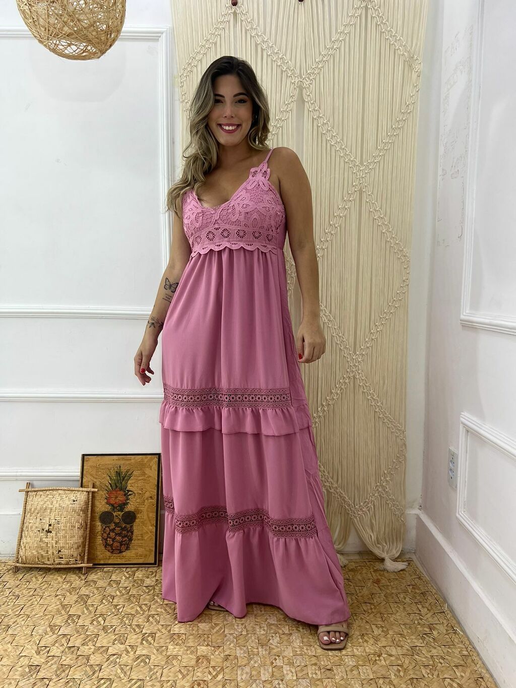Vestido Longo Barra Renda SD740 Atual Malhas