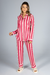 Pijama Feminino Longo Aberto Malha Peach Skin Stripes Pink Inspirate 18230