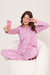 Pijama Feminino Longo Aberto Listrado Rosa Espaço Pijama 18219 na internet