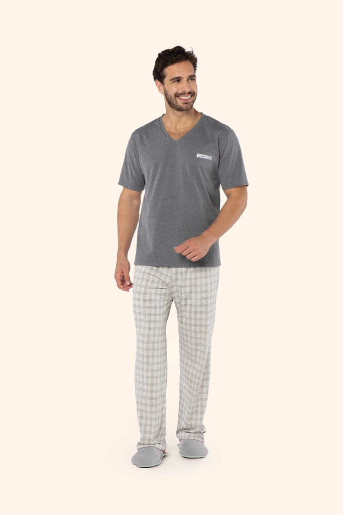 Pijama Masculino Manga Curta e Cal a Comprida Algod o Xadrez