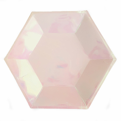 Plato Hexagonal Iridiscente Rosa X 10 uds - comprar online