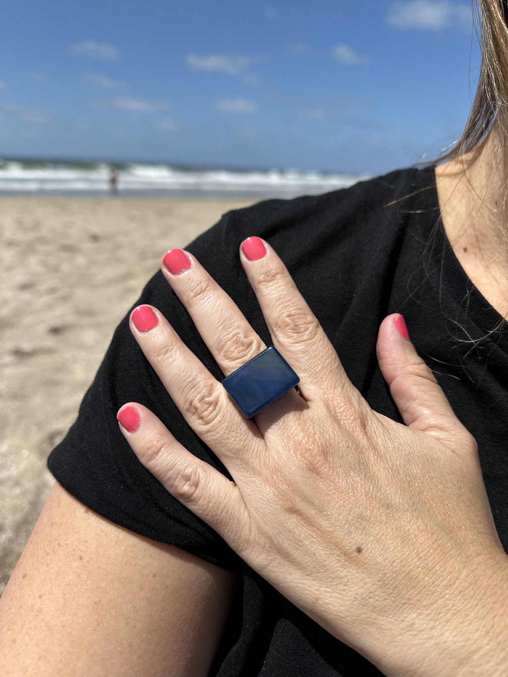 Anillo Agata azul cuadrado