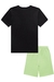 Conjunto de Camiseta em Meia Malha Preta Play Now e Bermuda em Moletom sem Pelúcia Verde Neon Johnny Fox - loja online