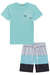 Conjunto de Camiseta em Meia Malha Let's Go Azul Claro e Bermuda em Nylon com Elastano Listrada Luc.Boo