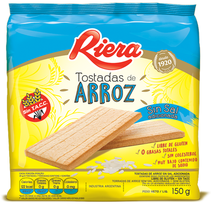 RIERA - TOSTADAS DE ARROZ SIN SAL SIN TACC (6u x 150g)