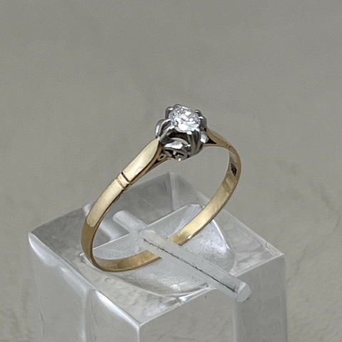 Anillo Antiguo Solitario oro 18k Platino Diamante brillante 1 5g Compromiso