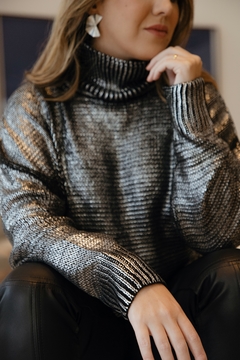 blusa tricot foil metalizada - prata - loja online