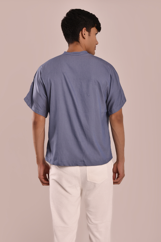 Camisa de Camisa azul claro sin costuras de manga ancha con cuello