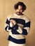 Indigo striped crochet long sleeve shirt with porcelain