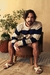 Indigo striped crochet long sleeve shirt with porcelain on internet