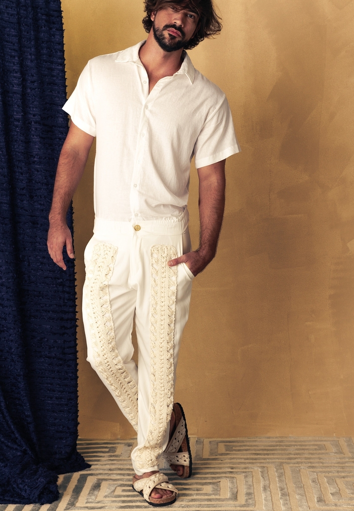 Pantalón de lino blanco Con abertura Crochet - Depedro