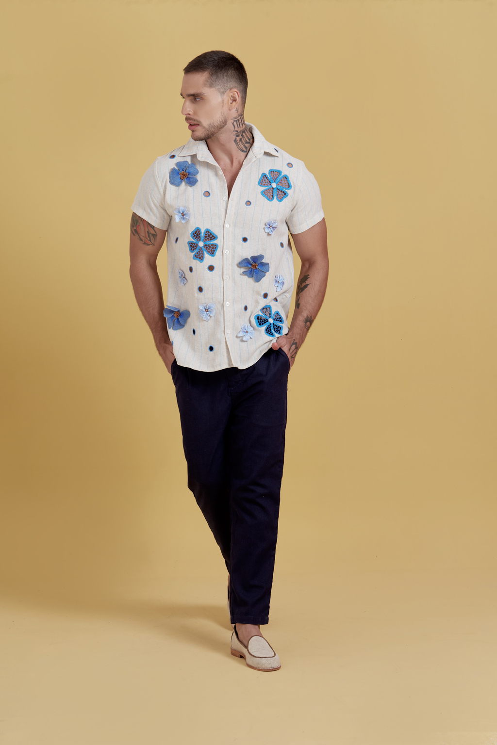 Camisa bordada flores hot sale