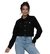 Jaqueta Jeans Feminina Cropped Black Com Capuz - comprar online