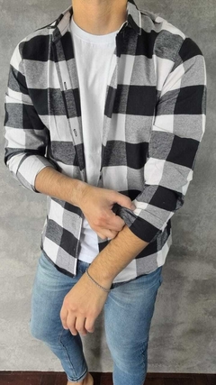 Camisa leñadora blanca y negra hotsell