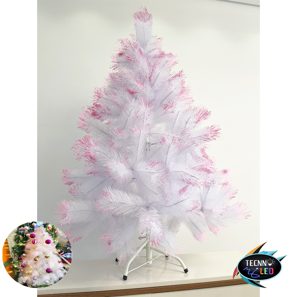 Árvore de Natal Pinheiro Branco c/ Rosa 1,20mt Luxo