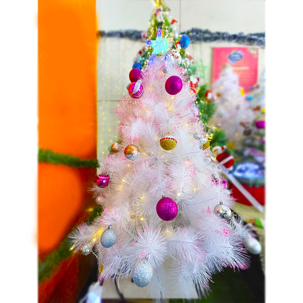 Árvore de Natal Pinheiro Branco c/ Rosa 1,20mt Luxo