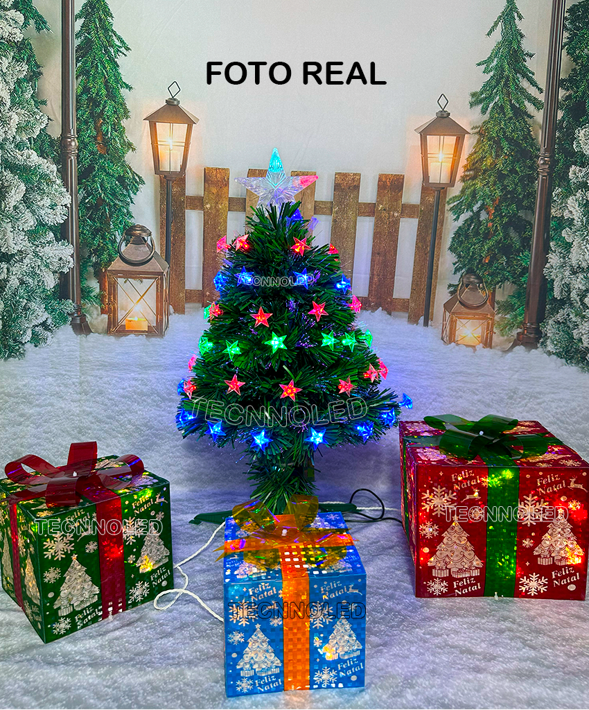 Arvore De Natal Fibra 45cm Pisca Pisca Led Rgb Ponta Estrela