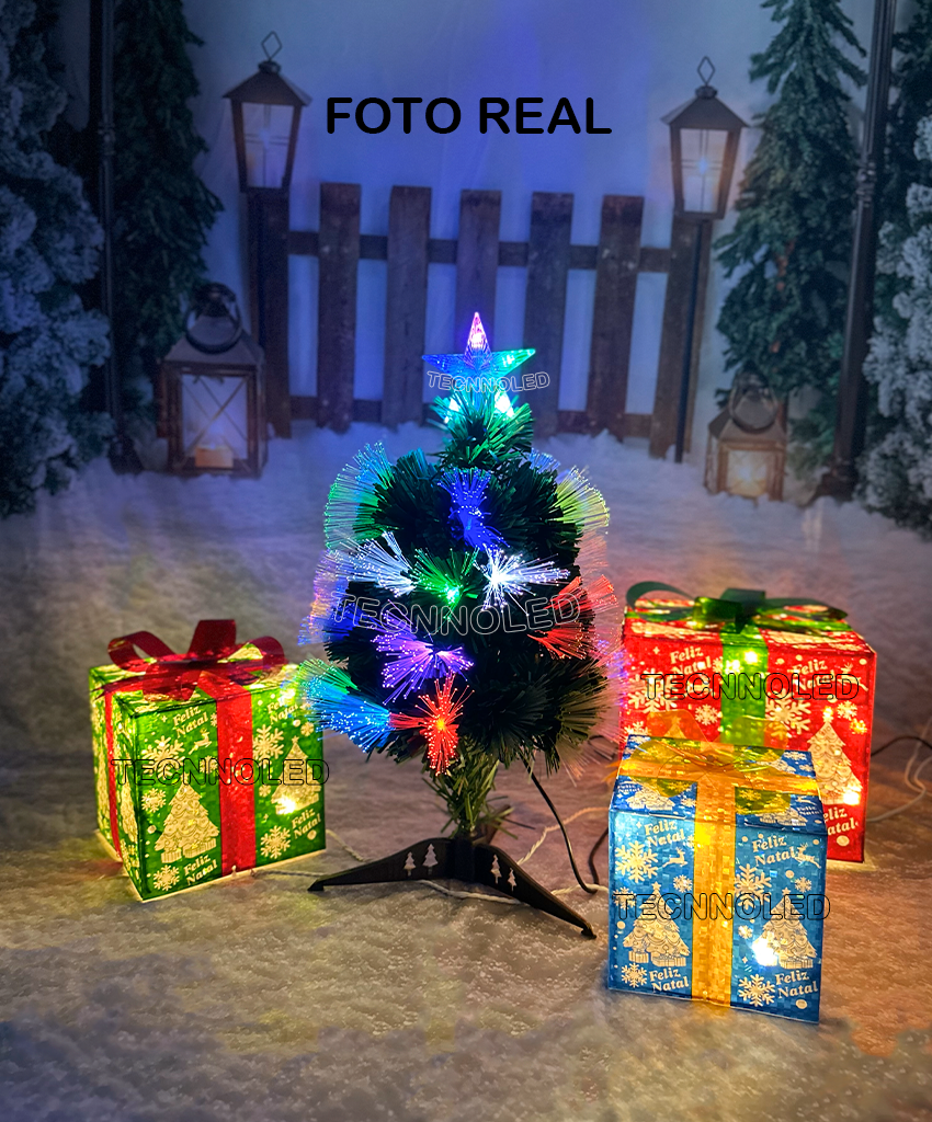 Arvore De Natal Fibra 45cm Pisca Pisca Led Rgb Ponta Estrela