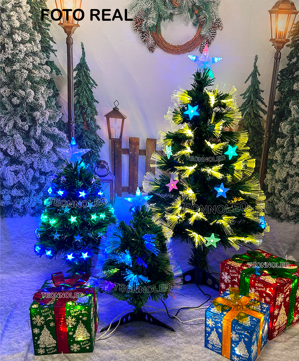 Arvore Natal Fibra Com Estrellinhas 60cm Led Rgb 8 Funçao