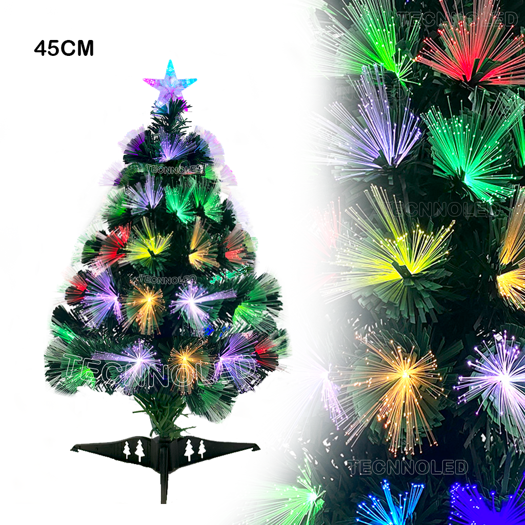 Arvore De Natal Fibra 45cm Pisca Pisca Led Rgb Ponta Estrela