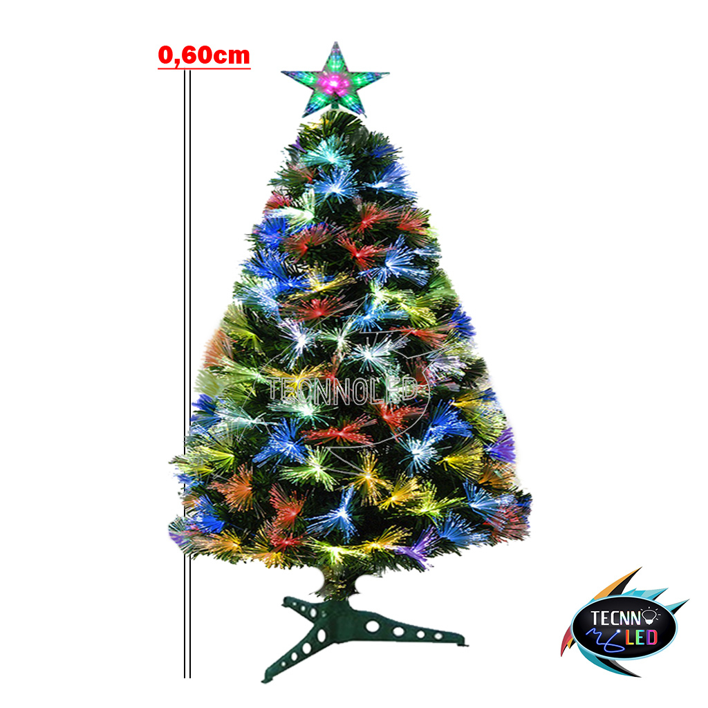 Arvore Natal Fibra Com Estrellinhas 60cm Led Rgb 8 Funçao