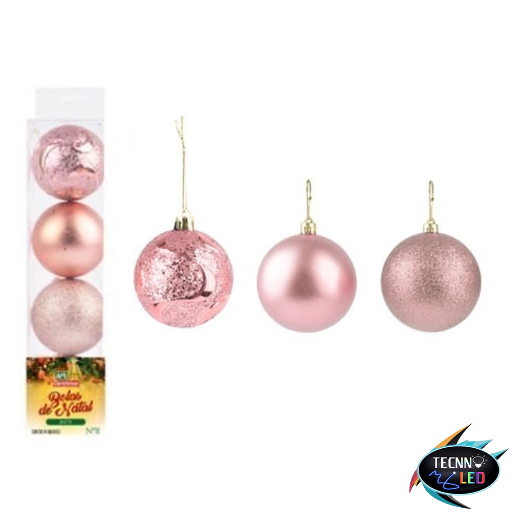 Bola de Natal Lisa Rose 10 Peças 5cm Enfeite para Arvore