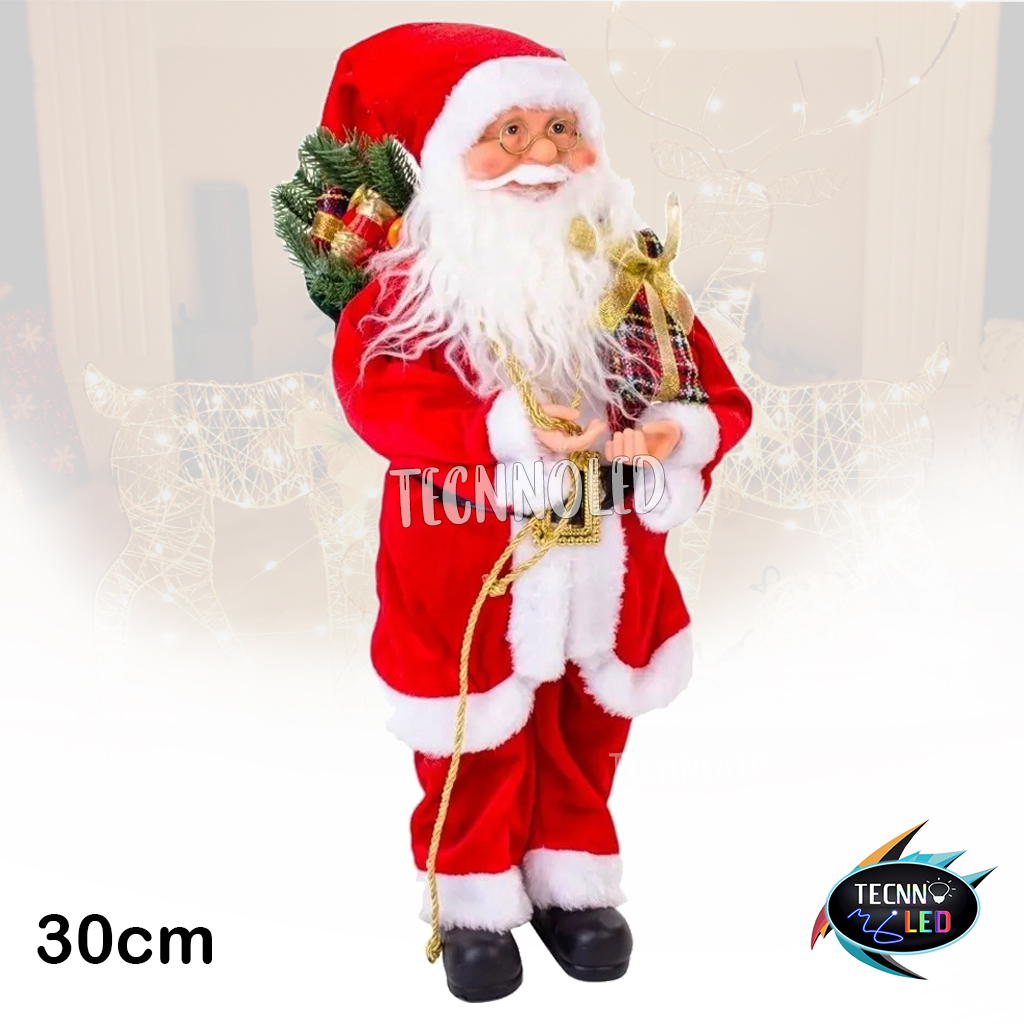 Boneco Papai Noel Saco e Caixa de Presente Natal Vermelho Luxo 30cm Enfeite  P05