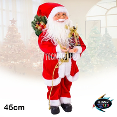 Boneco Papai Noel Saco e Caixa de Presente Natal Vermelho Luxo 45cm Enfeite P05